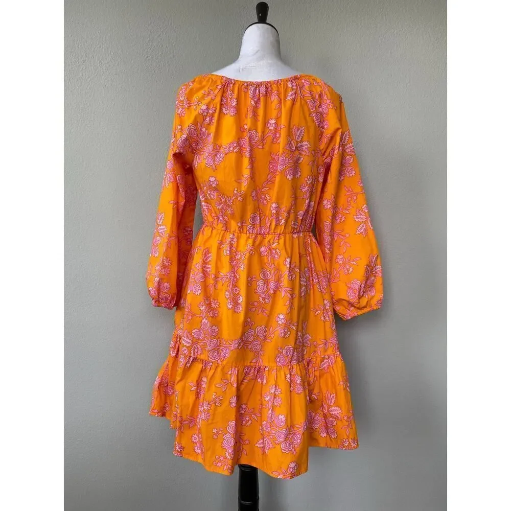 J.Crew Floral Mini Dress Size 12 Orange Pink Bold Print Romantic Cottagecore - Picture 4 of 12